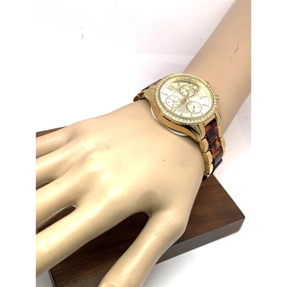 Timex Women's Watch TW2V74800 Quartz Chronograph Gold Tortoise Gemmed 38mm - Picture 4 of 14